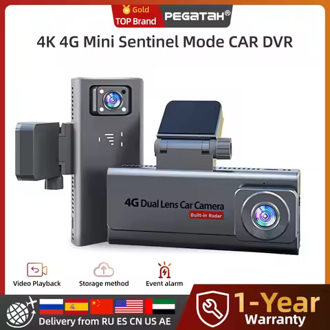 PEGATAH 4G Sim Car Surveillance Cam 4K HD Dual Lens Dashcam GPS Human Detection All Round 6 Months L