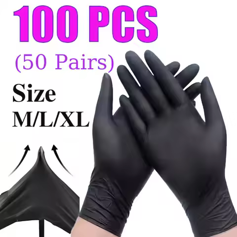 New 100PCS Black vinyl Nitrile Gloves Disposable Thickened Durable Household Cleaning Waterproof Foo