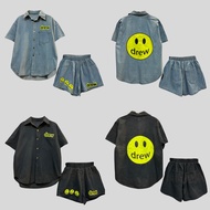 Drew Yellow Smiley Face Jeans Set in Two Neutral Colors Blue and Black, 2 sizes s and M for Women We