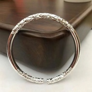【ks1218.my】 S纯银厚银如意金箍棒手镯男款祥云纹雕花手环年轻镯子时尚气质S Sterling Silver Thick Silver Ruyi Gold Cudgel Braceletytc