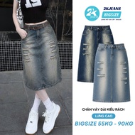Bigisize Stylish Ripped Long Jeans Skirt 75 - 80Cm Long QC435 2KJeans