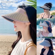 Women'S Houndstooth Korean Style UV Hat Summer Women'S Large Brim Sun Shading And Sunscreen Cap Outdoor Face Blocking Foldable Protection Sun Hat