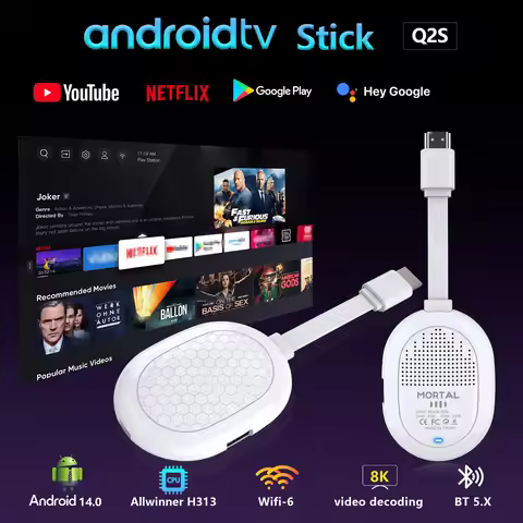 HOT Android 14.0 Allwinner H313 TV stick Q2S TV BOX Support Google Play Youtube Dual 2.4/5 G Wifi 6 