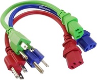 CablesOnline 3-Pack 1ft Short 3-Conductor, 18AWG, NEMA 5-15P to IEC C13 Power Cable, Three Colors, R