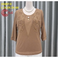 CN23267 - Middle-aged Women's Round Neck Blouse - 4-Way Stretch Metallic Mesh Material - Luxurious -
