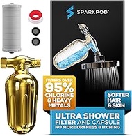 SparkPod Ultra Shower Filter- Shower Head Water Filter &amp; Cartridge- 150 Stage Equivalent, Removes Up to 95% of Chlorine, Heavy Metals for Soft Hair and Skin (Egyptian Gold)