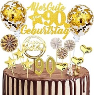 Cake Decoration 90th Birthday Woman Man Pack of 20 Gold Cake Toppers 90th Birthday Decoration Glitte