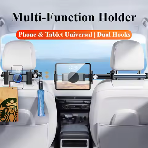 Eary Car Headrest Tablet Holder Mount Back Seat With 360°Rotate Phone Stand 2 Hooks Trip Essentials 