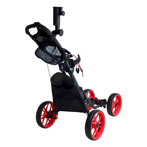 Newest Golf Trolley Aluminum 4 Wheels Pull Cart Golf Trolley Foldable Golf Push Cart Custom Made