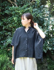 亞麻圓領方塊型襯衫