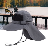 【Ready】Wide Brim Adjustable Strap Fisherman Hat Unisex UV Protection Neck Flap Sun Hat Outdoor Supplies