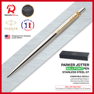 Parker Jotter Ballpoint Pen - Stainless Steel Gold Trim (with Black - Medium (M) Refill) / {ORIGINAL} / [RetailsON]