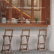 S/🔐Bar Solid Wood Simplicity Foldable Leisure Bar High Chair Dessert Milk Tea Shop Chinese Backrest Front Desk High Stoo