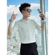 Summer New Style Ruffian Handsome High-End Stand-Up Collar Short-Sleeved Shirt Men's Ruffian Handsom