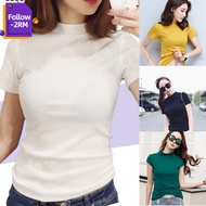 [M-4XL New Color Arrive] On Sale Women High Neck Korean Style Muslimah Collar Tee T shirt Top Slim H