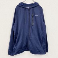 古著 Eddie Bauer 長袖全拉鍊連帽衫，抓絨內襯，復古設計，藏藍色，M 碼