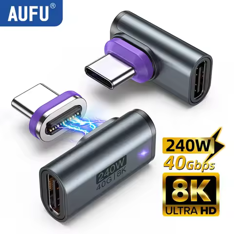 AUFU USB4.0 Magnetic Adapter 24Pin 240W USB C To Type C 40Gbp Fast charge USB C Female Converter 8K 