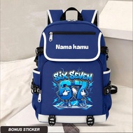 MERAH Six Seven Anomali Brainrot 67 School Backpack Free Add Name Black Red biru