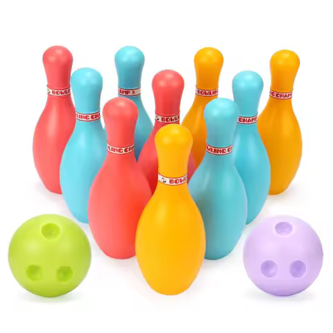 1Set Indoor Bowling Game 10pcs 11.5cm Sticks with 2pcs 6cm Ball Funny Floor Ball Games Party Interac
