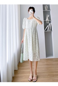 Ready Stock Korean Maternity Dress For Pregnancy Women Fashion Square Neck Floral Short-sleeved Dres