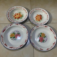 Piring Makan Seng Enamel Jadul Ukuran 22Cm Motif Bunga 1 Lusin - Kitchenware