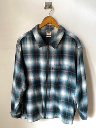 KEMEJA FLANNEL ZIPPER LEVIS SIZE L HIJAU SECOND PRELOVE