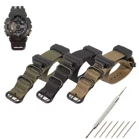 16mm Adapter+HD Conversion RAF Nylon Strap Kit Suitable for Casio Gshock GA100 GA120 5600 GWM5610 DW