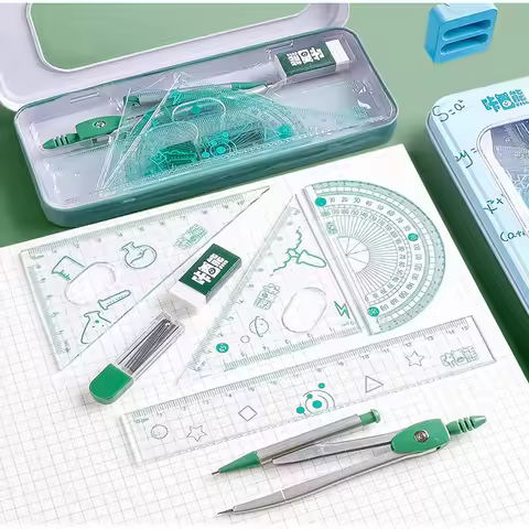 8PCS Drawing Set Compass Ruler Protract Learning Tools Mathematical Stationery Math Drawing Set for 