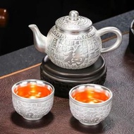 999純銀功夫茶具純手工鎏銀杯家用辦公送禮品茶壺高檔茶器整套裝