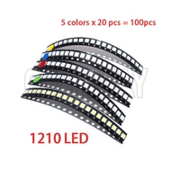 100pcs 0603 0805 1206 1210/3528 5730 SMD LED Light Emitting Diode Kit 5 Colors Miniature LED Red Whi