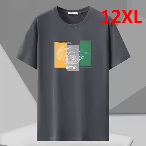 Plus Size 10XL 12XL T-shirt Men Summer Short Sleeve Tshirt Cotton Casual Print Shirt Male Big Size 1