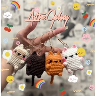 GANTUNGAN [ ETC ] Knitted Cat Keychain Knitted Cat Keychain Handmade Cat Doll Knitted Keychain