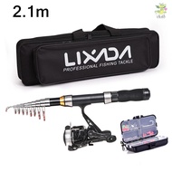 ZX Lixada Fishing Rod Reel Combo Full Kit 2.1m/2.3m Telescopic Spinning Set with Hooks Soft Lures