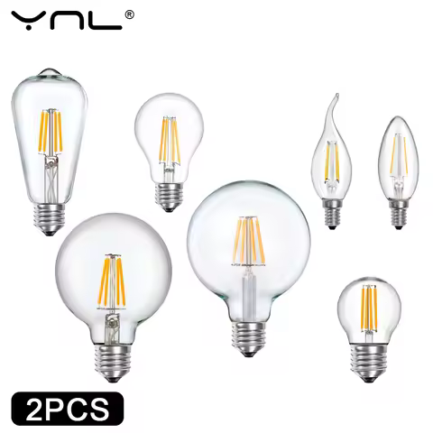 2Pcs/Lot E27 E14 Retro LED Edison Bulb 220V LED Filament Bulb Lamp For Home G45 A60 ST64 G80 G95 Vin
