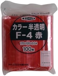 Made in Japan, F-4 Polyethylene Bags with Zipper, Color Translucent Type, Red, Under Zipper 6.7 x Wi