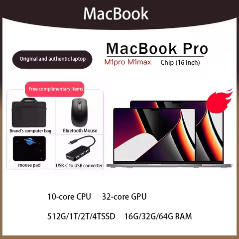 2021 MacBook Pro M1pro max 14Inch 16Inch 10-core CPU 32-core GPU 512G/1T/2T/4TSSD 16G/32G/64G RAM.