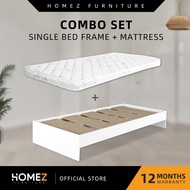 [COMBO] Homez Wooden Single Bed Frame with or W/O Headboard+4 Inch High Density Rebond Foam Mattress