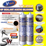 COMBO 2X V-TECH 230ML VT-202 SILICONE SEALANT GP SEALANT VT202 + 1x SILICONE GUN(CLEAR/BLACK/GREY/WH