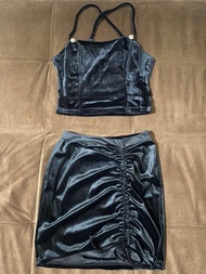 Setelan Bahan Beludru Rok Span Tali Serut Midi