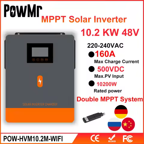 PowMr 10.2KW Grid Tied Inverter 48V 230V 160A Pure Sine Wave Hybrid Solar Inverter With Double MPPT