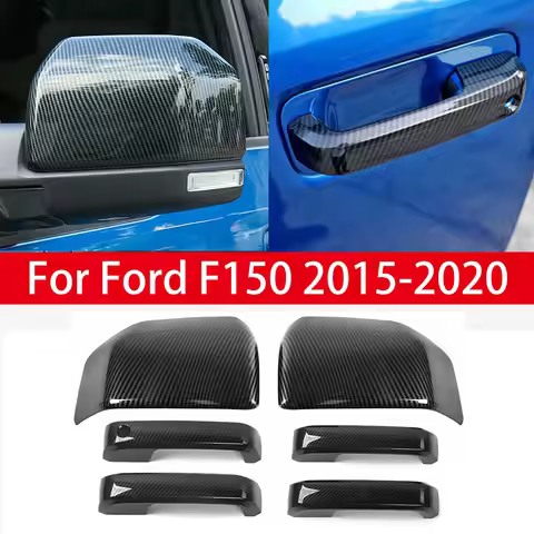 For Ford F150 2015-2020 Raptor Rearview Side Mirror + Door Handle Cover Wing Cap Car Exterior Door R