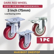 3 INCH PU Wheel Heavy Duty Swivel Rigid Brake Castor Caster wheel Roller Roda Trolley Wheel