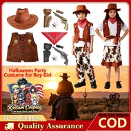 Adult Kids Cowboy Cowgirl Costume Set with Hat Bandana Scarf Wild West Rodeo Cosplay Outfit for Hall