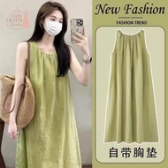 Nightdress with Chest Pad Pajamas Vest Over-the-Knee Mid-Length Skirt Loungewear Pajamas Women Summe