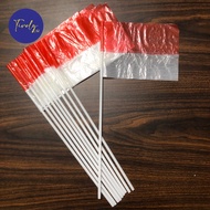 MERAH Red and White Flag + Stick | Red and White Flag Sticks, 10 Pcs