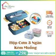 Hộp Cơm Trưa Văn Phòng ANHOME Hộp Đựng Cơm 3 Ngăn Lúa Mạch Kèm Muỗng Đũa Inox