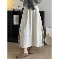 White Lace Skirt Spring Summer Female Plus Size Fat mm Slimmer Look Design Stitching a-Line Long Ski