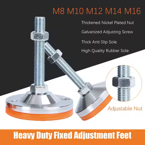 1Pcs Heavy-Duty Adjustable Foot Screw Steel Base Dia 40mm 50mm 60mm Rubber Bottom M8 M10 M12 M14 M16