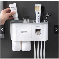 Automatic Cream Dispenser with 2 Cups, Premium EONON Brush Holder - Wall installation without drilli