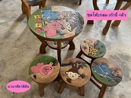 ชุดโต๊ะเด็ก สัตว์สีสันสดใส โต๊ะกลม1ตัว เก้าอี้ 4 ตัว โต๊ะเรียน โต๊ะเขียนหนังสือ เอนกประสงค์ โต๊ะญี่ปุ่น โต๊ะทำการบ้าน โต๊ะไม้กลม